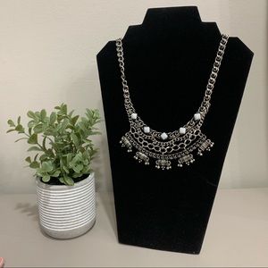 Large Silver Chain and Beaded Statement Necklace